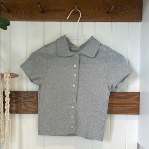 Brandy Melville Gray Short Sleeve Button-Up Tee